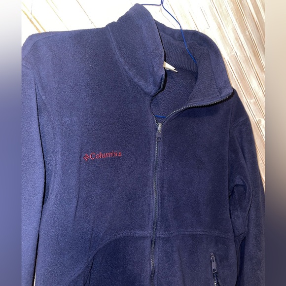 Columbia Lightweight Navy Blue Fleece Lined Jacket with Stand-Up Ribbed Collar - Picture 3 of 8